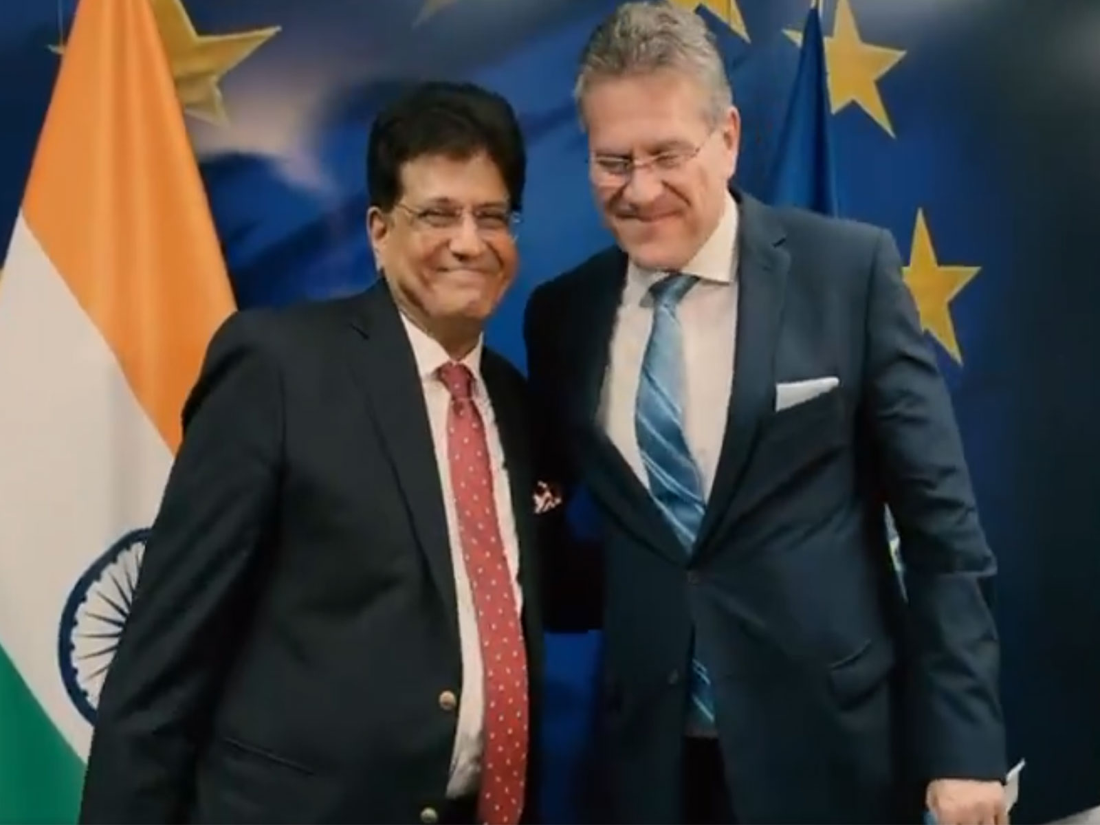Piyush Goyal, Union Minister of Commerce and Industry meeting with Maroš Šefčovič, European Commissioner for Trade and Economic Security (Photo/@PiyushGoyal)