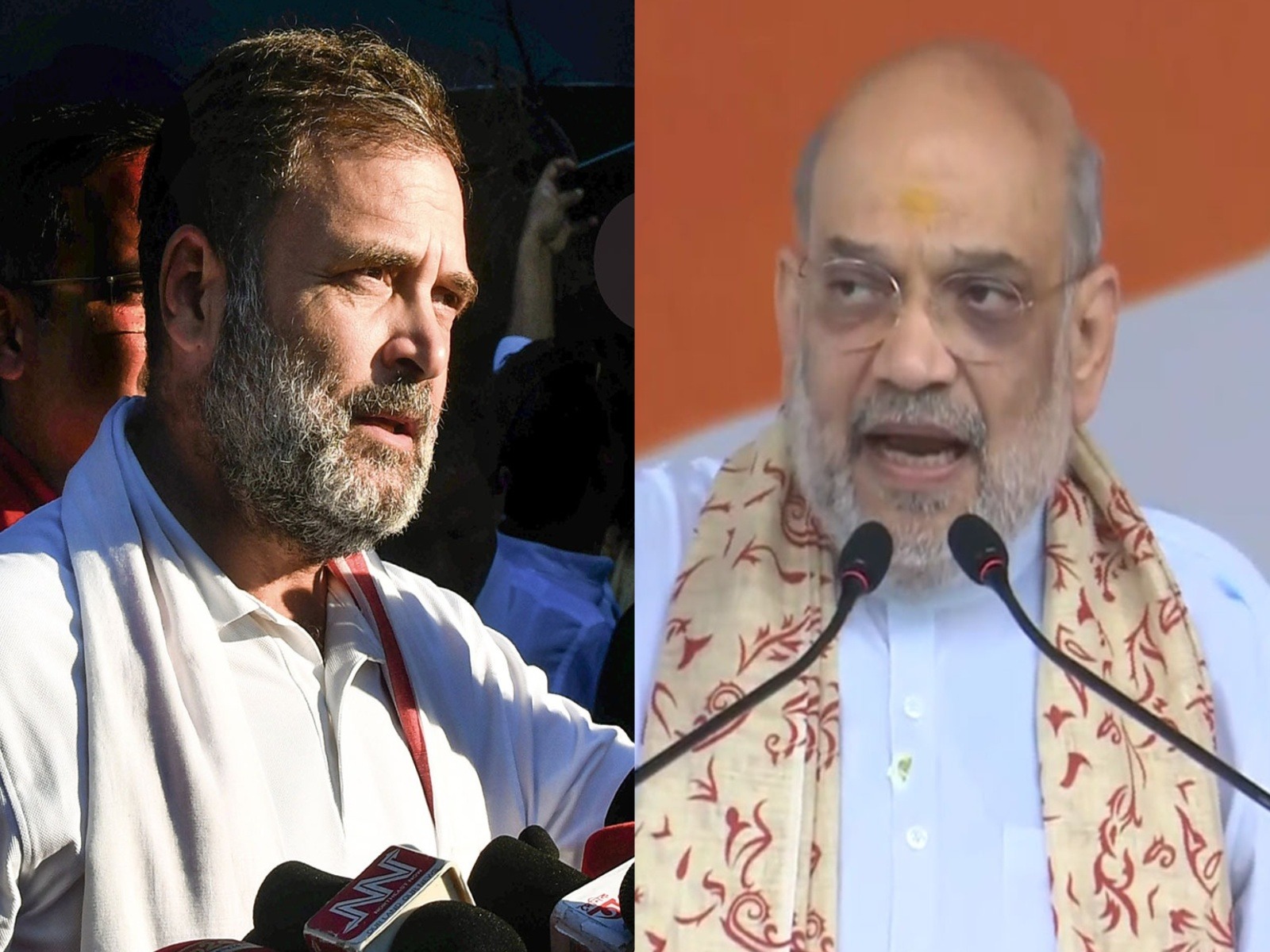 LoP Rahul Gandhi (L); Home Minister Amit Shah (R) (Photo/ANI)