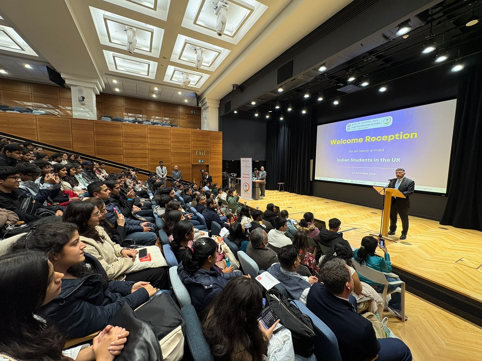 Vikram Doraiswami, Indian High Commissioner to UK, adresses the newly arrived students in UK (Photo/X@HCI_London)