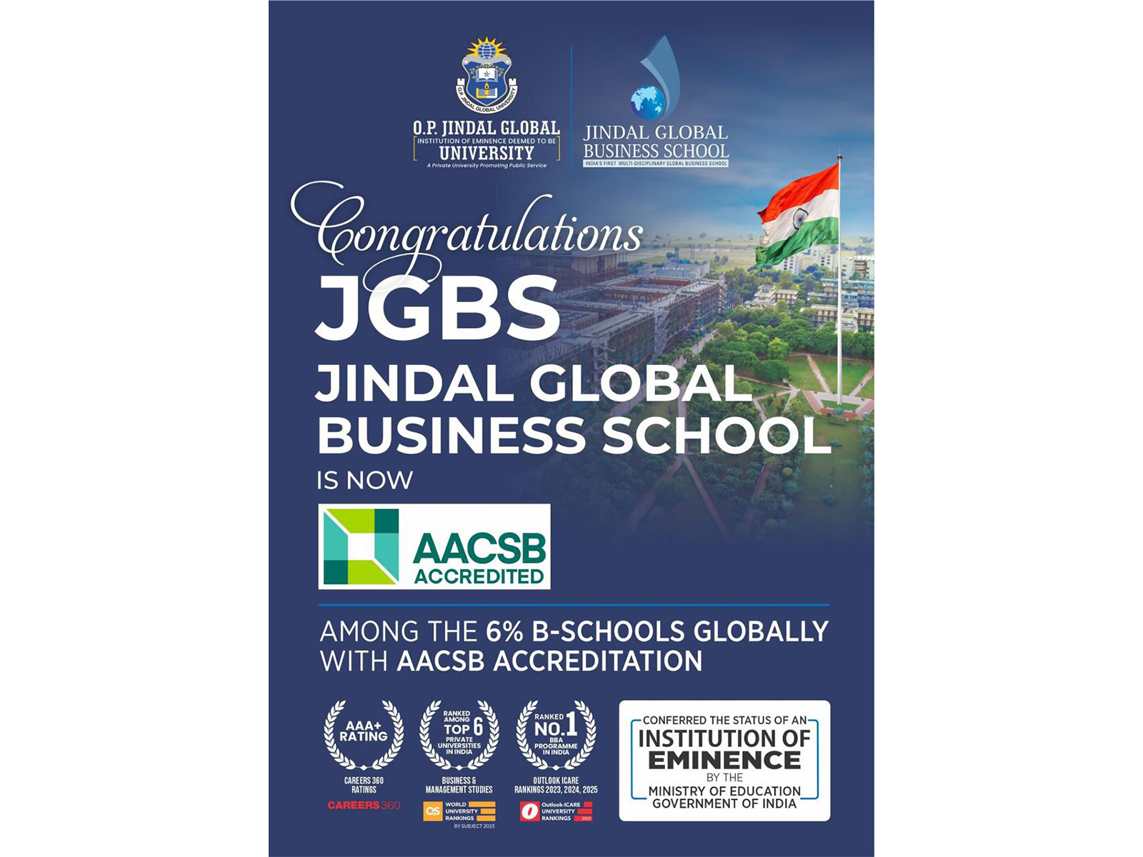 Prestigious AACSB International Accreditation for Jindal Global Business School, Joins Elite 6% Business Schools Worldwide