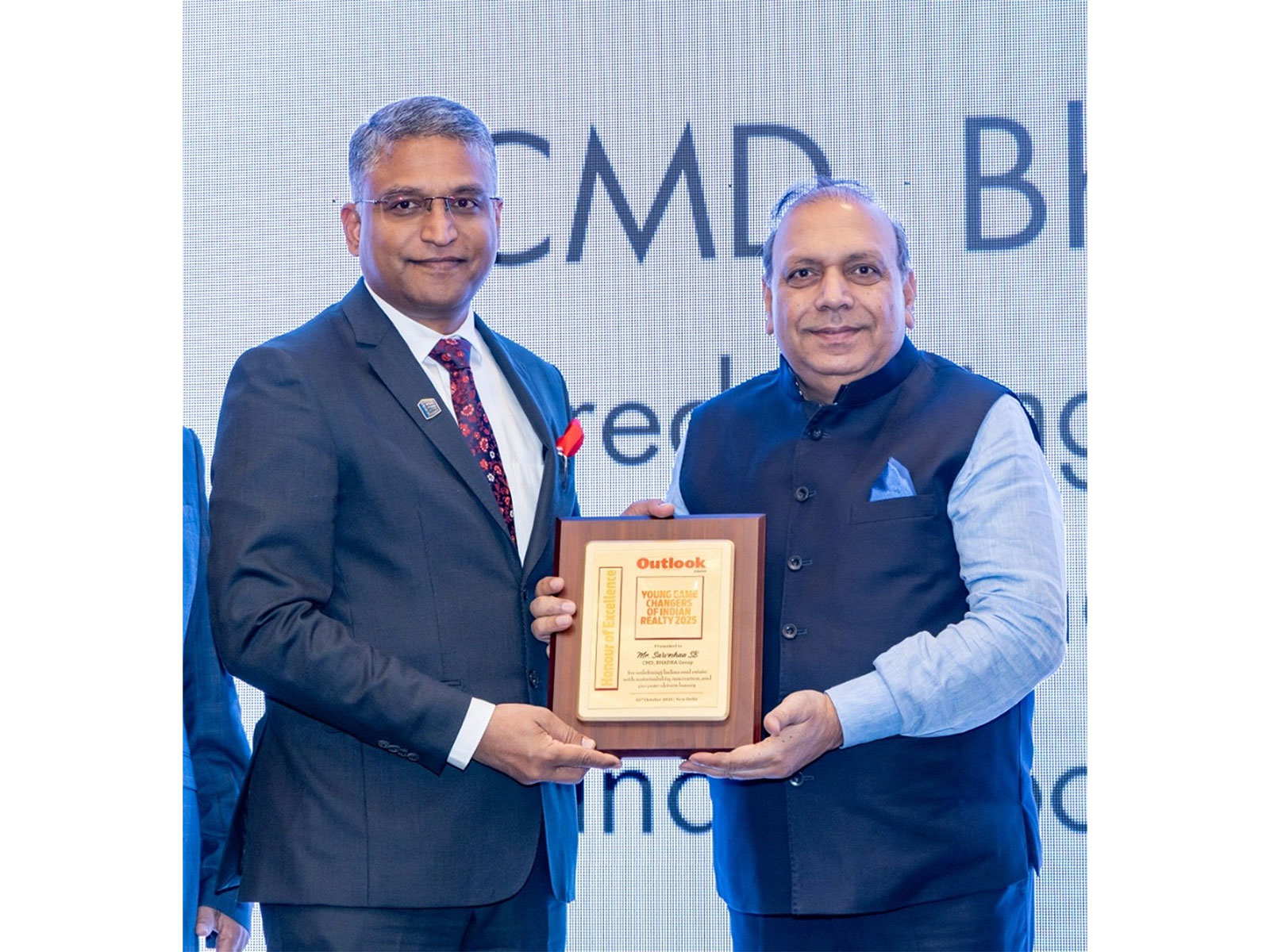 Mr. Sarveshaa SB, Chairman & Managing Director, BHADRA Group receiving the Award at Outlook Magazine’s 'Young Game Changers of Indian Realty 2025' held in New Delhi recently