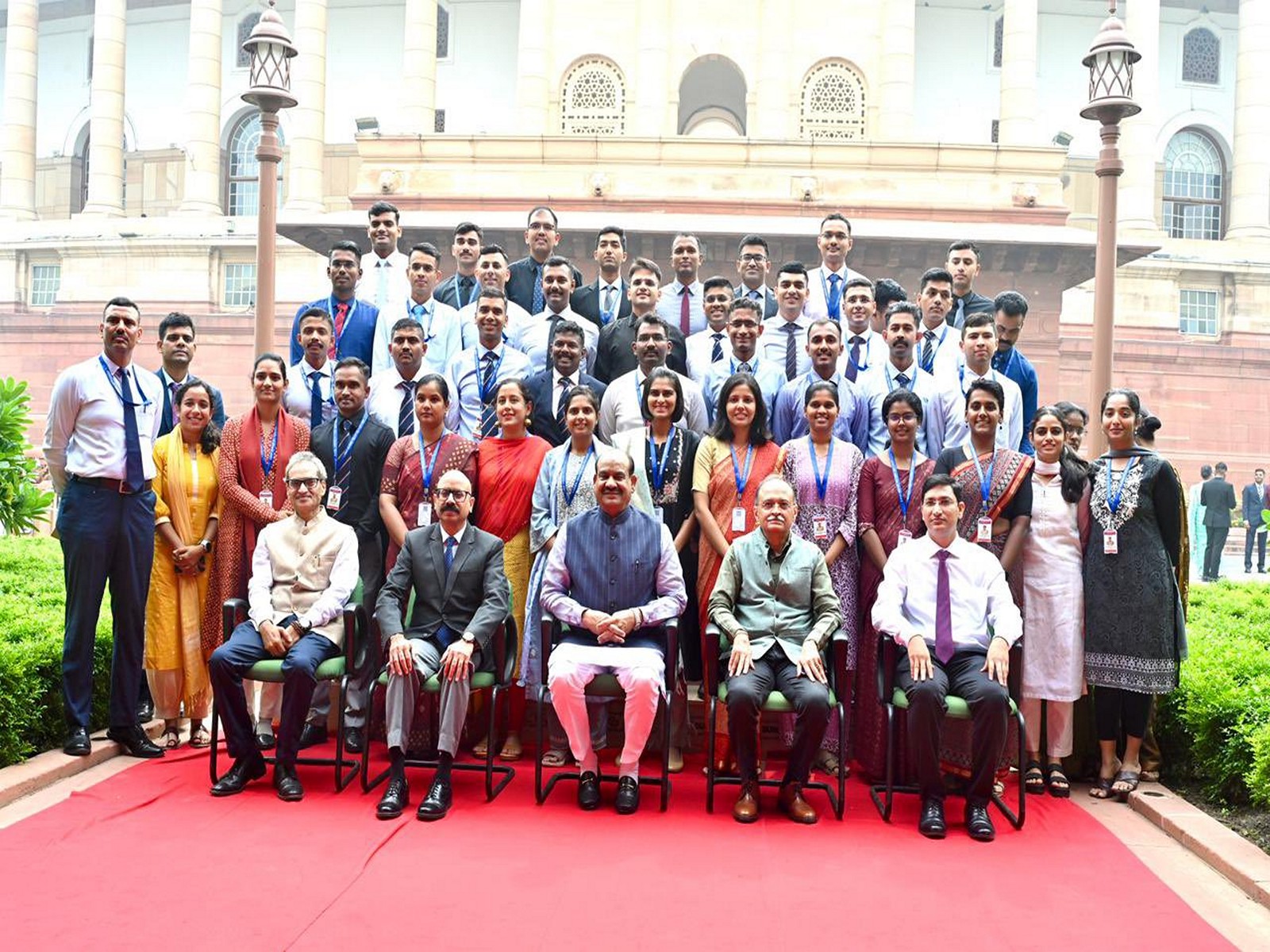Lok Sabha Speaker Om Birla with IPS officers of 77 RR batch (Photo/ANI)