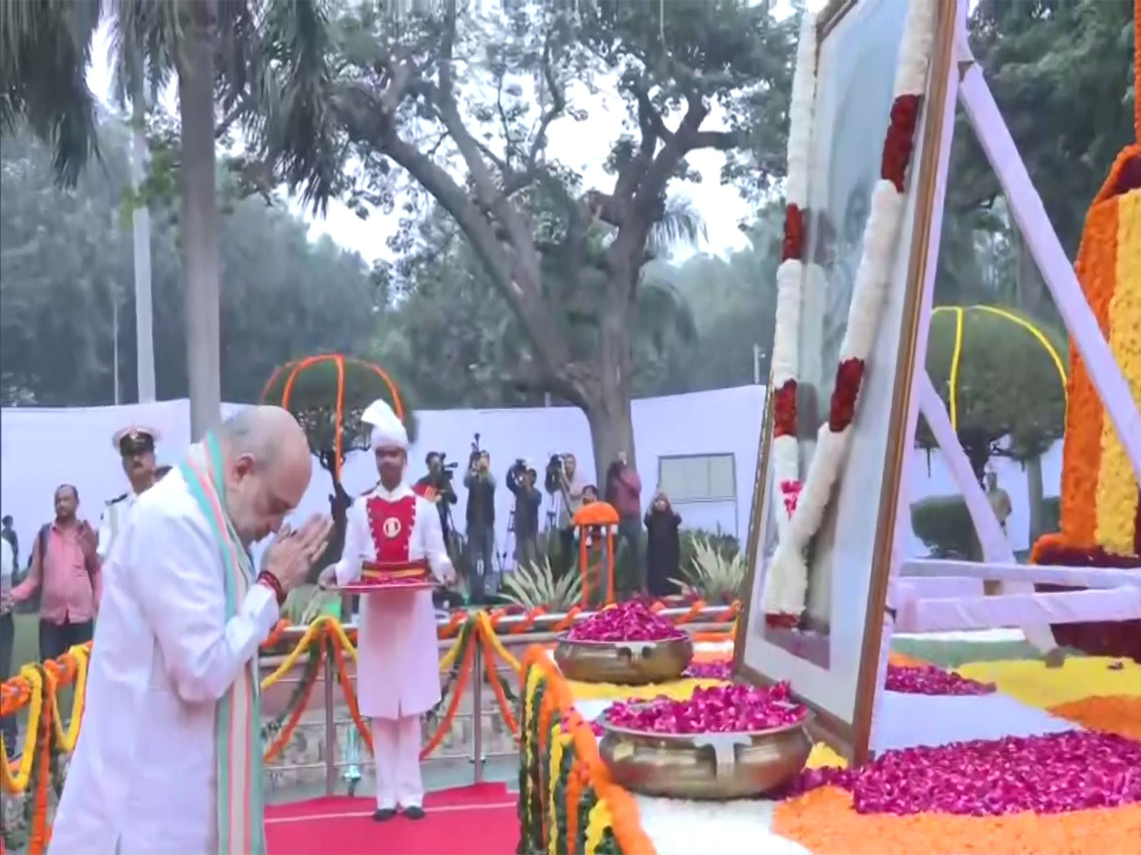 Union Home Minister Amit Shah pays floral tribute to Sardar Vallabhbhai Patel (Photo/ANI)
