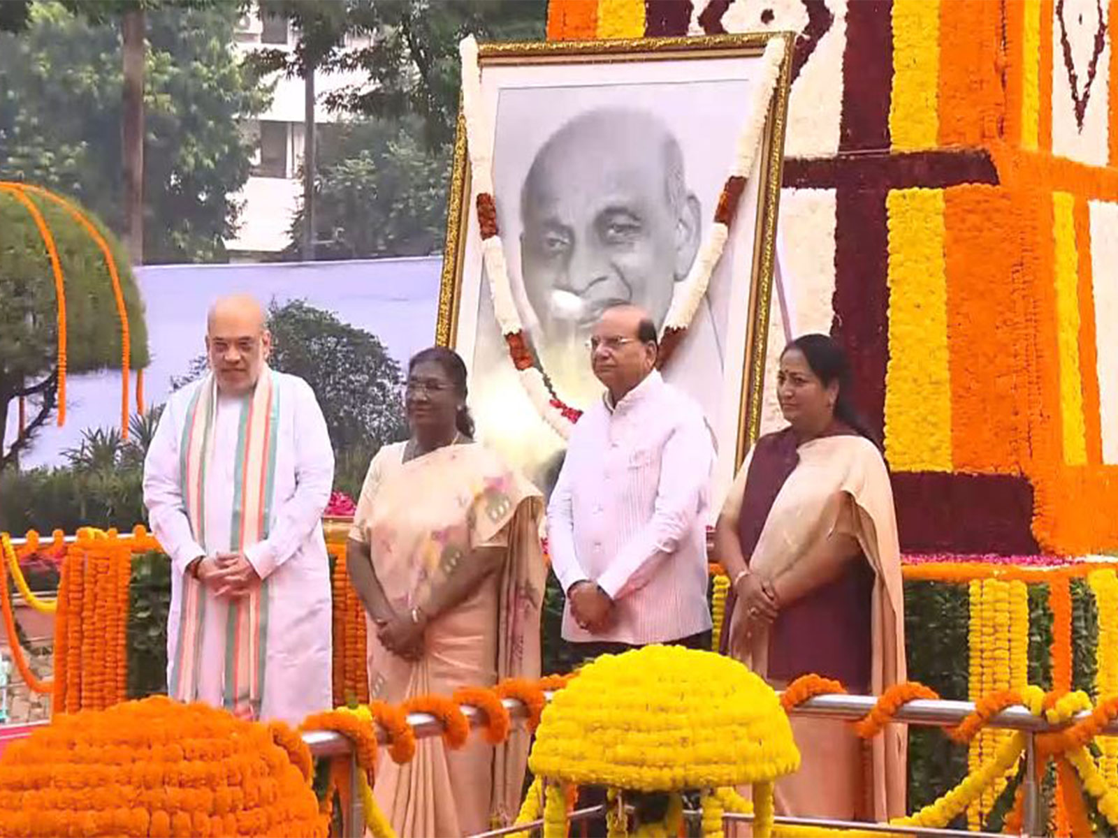 Union Home Minister Amit Shah, President Droupadi Murmu, Delhi LG VK Saxena, Delhi Chief Minister Rekha Gupta (L-R) (Photo/ANI)