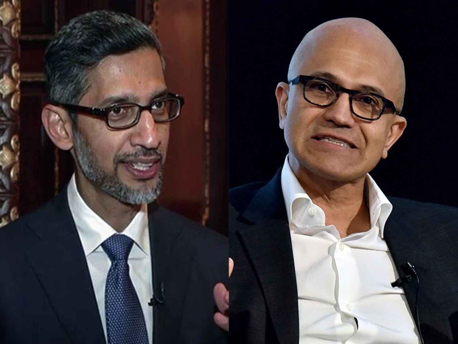 Satya Nadella, Chairman & CEO, Microsoft (R); Sundar Pichai, Google, CEO (L) (Photo/ ANI)