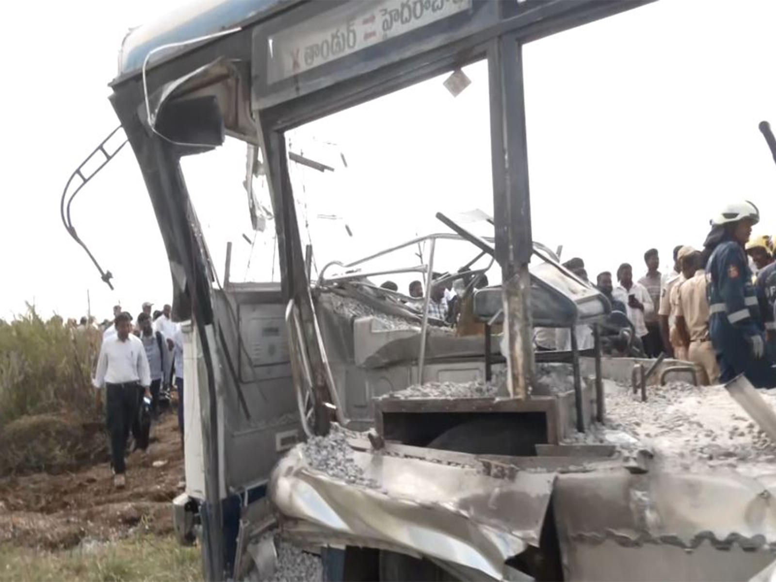 RTC bus collides with gravel-laden lorry in Rangareddy (Photo/ANI)