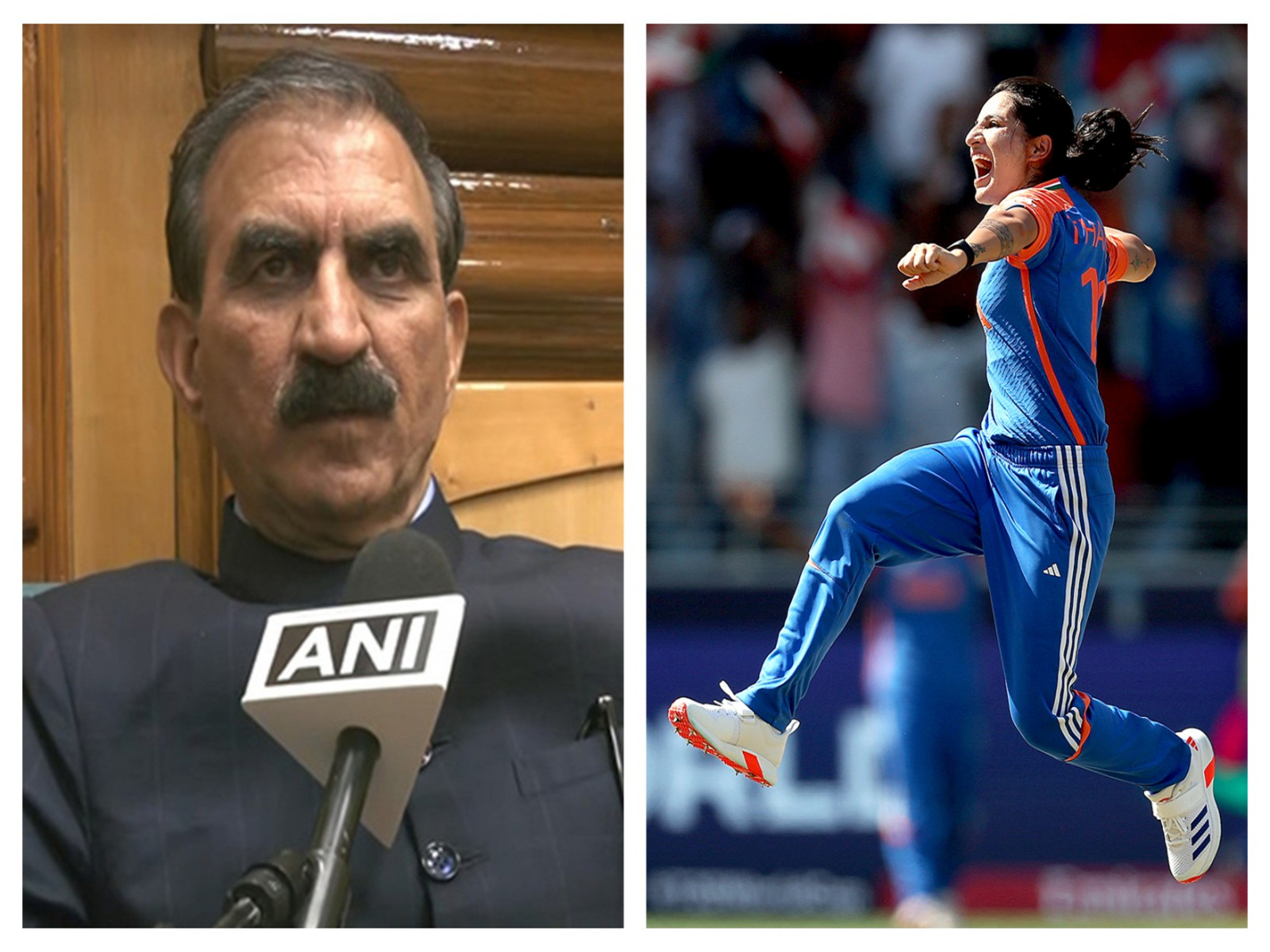 Himachal CM Sukhvinder Singh Sukhu and cricketer Renuka Thakur. (Photo/ANI)