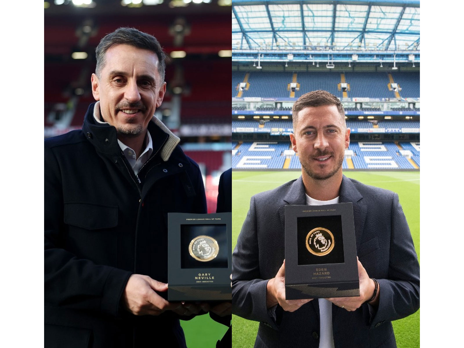 Gary Neville (L) and Eden Hazard (R) (Photo: Premier League) 
