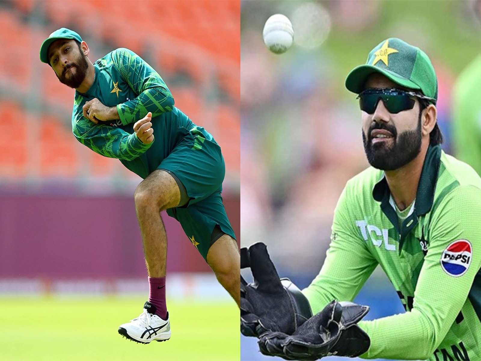 Pakistan cricketers Salman Agha (L) and Mohammad Rizwan (R). (Photo: ANI/ICC)