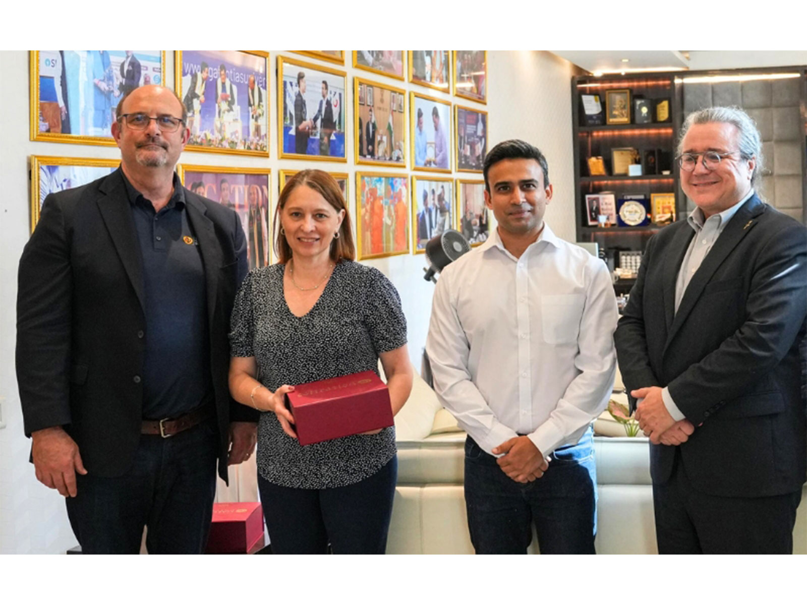 Dr. Dhruv Galgotia, CEO, Galgotias University, with IEEE Computer Society delegates Grace A. Lewis, Andrew Seely and Eric Berkowitz at the IEEE Sustainability Symposium 2025