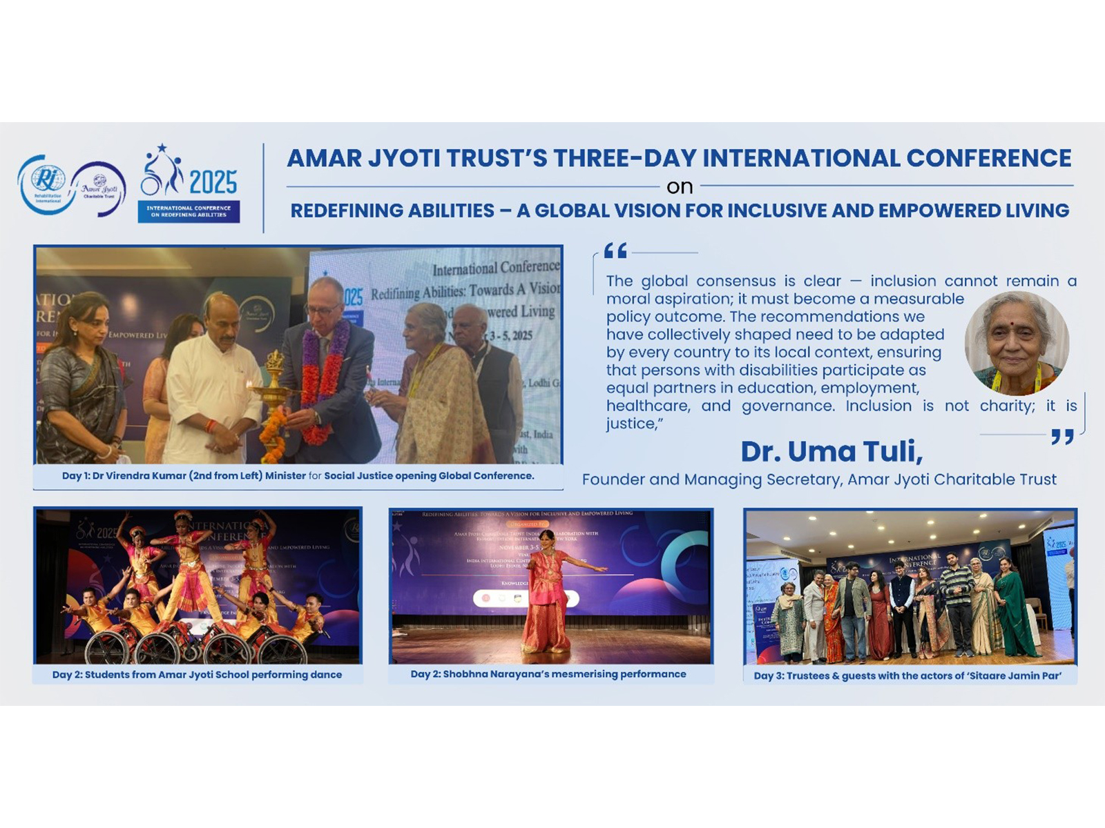 Experts at Amar Jyoti Trust’s Global Conference Call for Policy Reforms, Inclusive Education, and Economic Empowerment for Persons with Disabilities