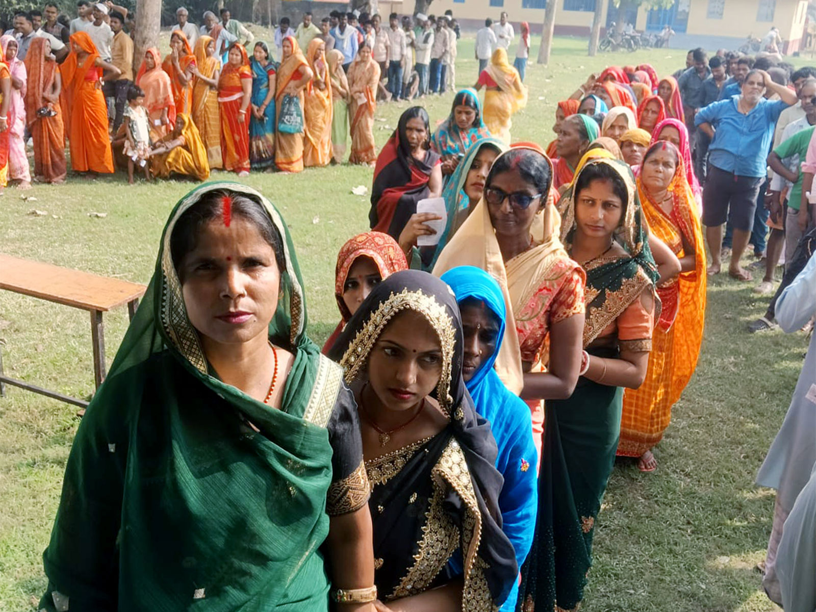 Women stand in a queue to cast their vote during the first phase of the Bihar assembly elections,  (File Photo/ANI)