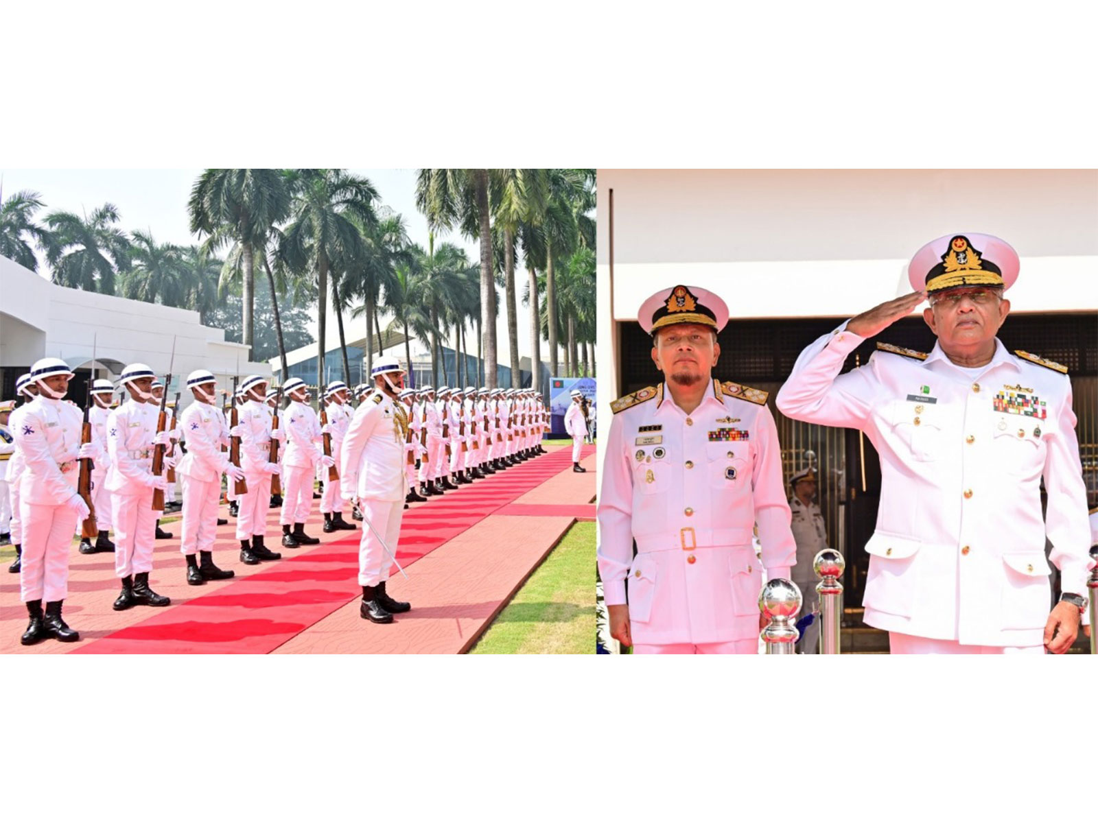 Pakistan Navy Chief Admiral Naveed Ashraf being received with a Guard of Honour at the Bangladesh Naval Headquarters in Banani. (Image Source: Inter Services Public Relations) Pakistan Navy Chief Admiral Naveed Ashraf being received with a Guard of Honour at the Bangladesh Naval Headquarters in Banani. (Image Source: Inter Services Public Relations)