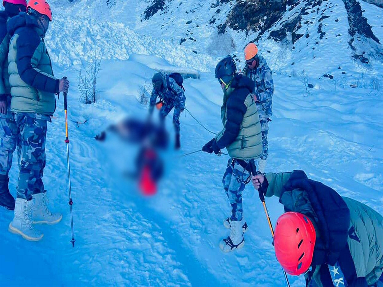Security personnel recover the bodies of two Indian tourists missing since October 20 in Nepal’s Manang district. (Photo: Nepal Armed Police Force)