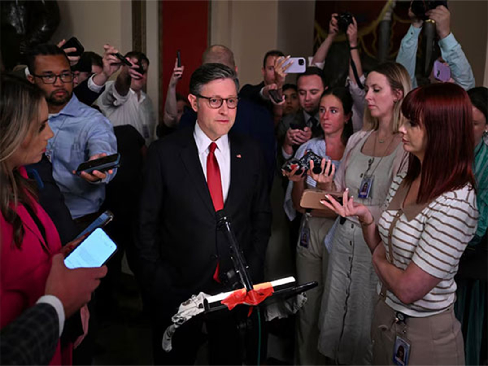 US House of Representatives Speaker Mike Johnson speaks to the press (File photo/Reuters)