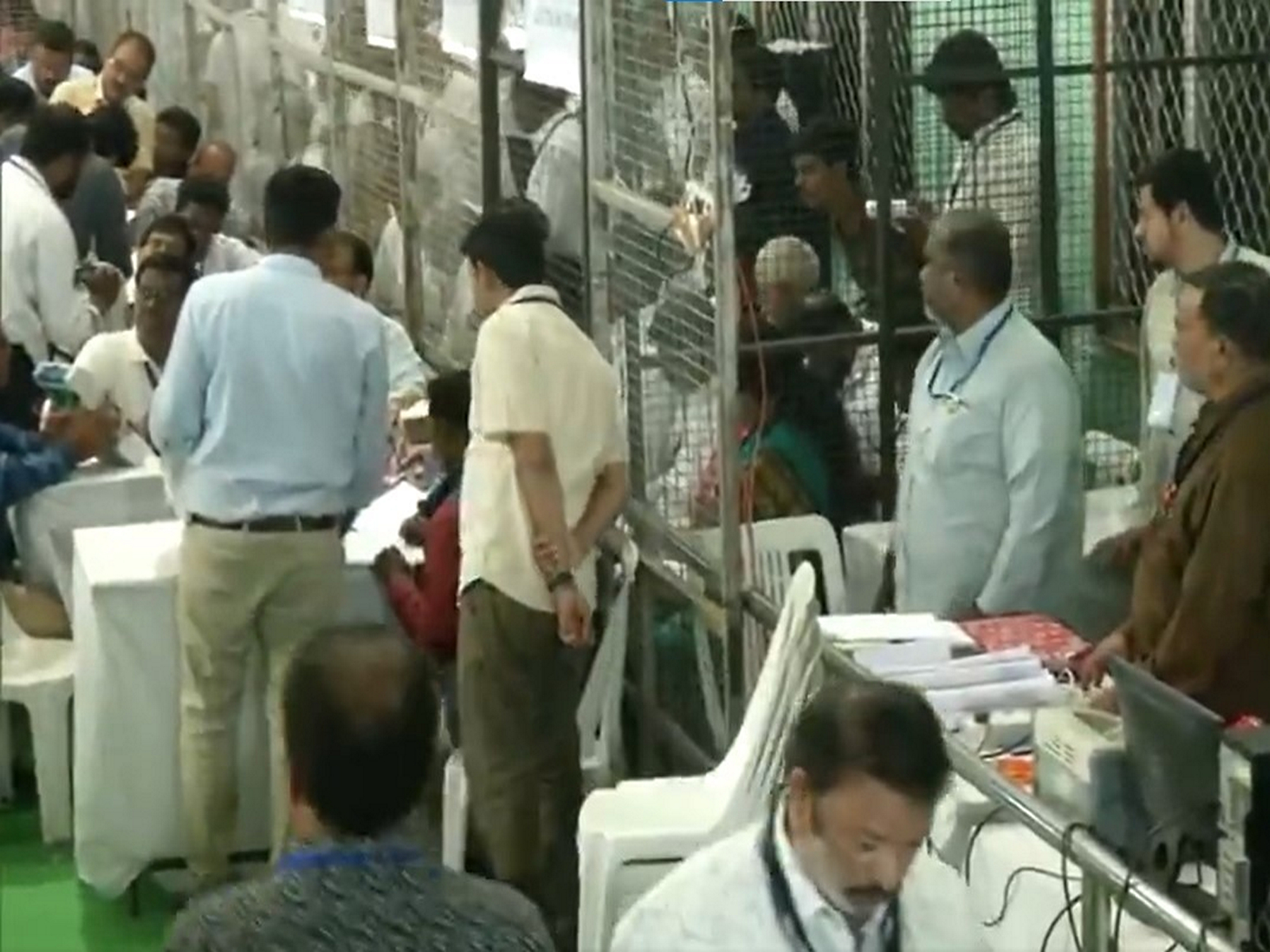 Counting centre set up at Kotla Vijay Bhaskar Reddy Indoor Stadium in Yousufguda, Hyderabad (Photo/ANI)
