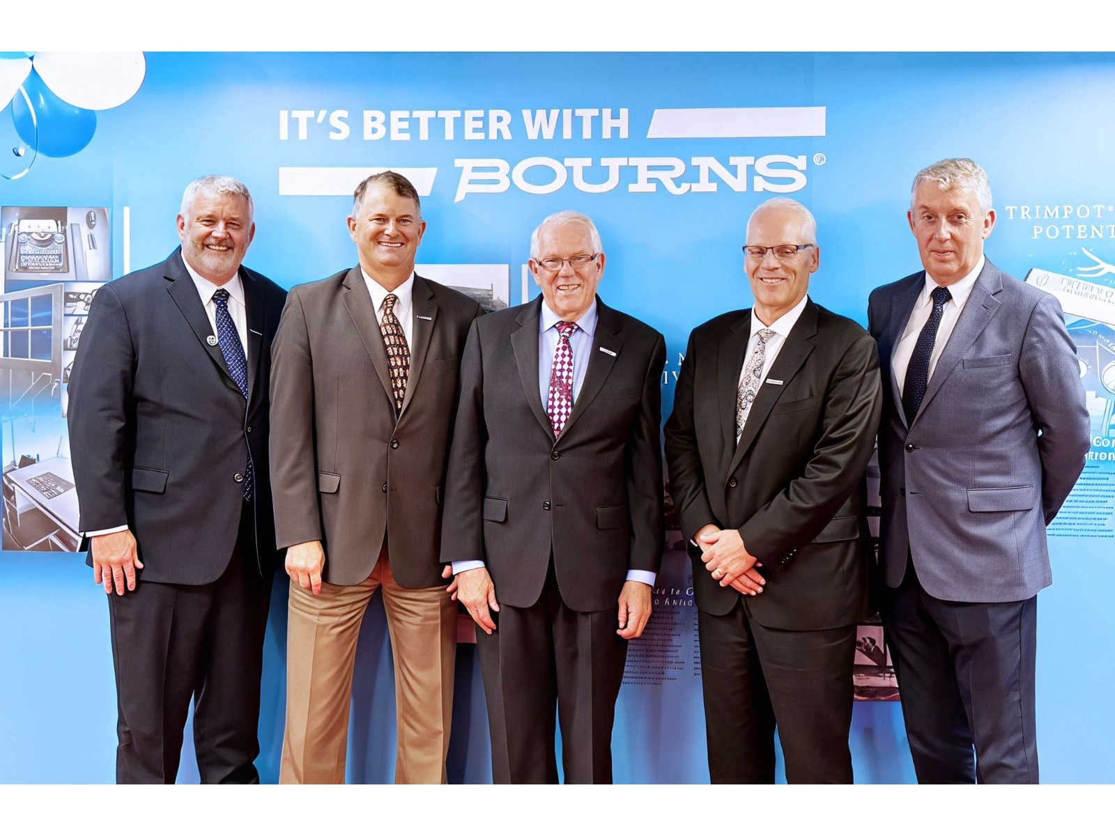 Bourns leadership at the India Design Center launch in Bangalore (L–R) Craig Shipley; James Harrington; Gordon Bourns; Al Yost; John Kelly