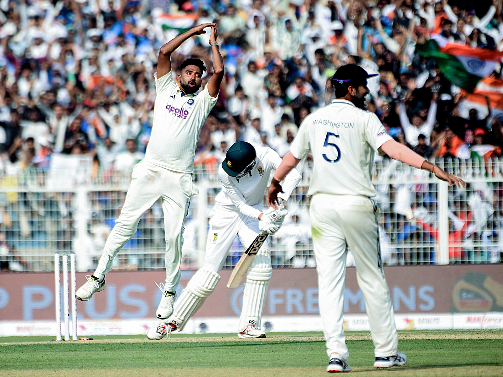 Mohammed Siraj celebrating after taking a wicket (Photo: ANI) 