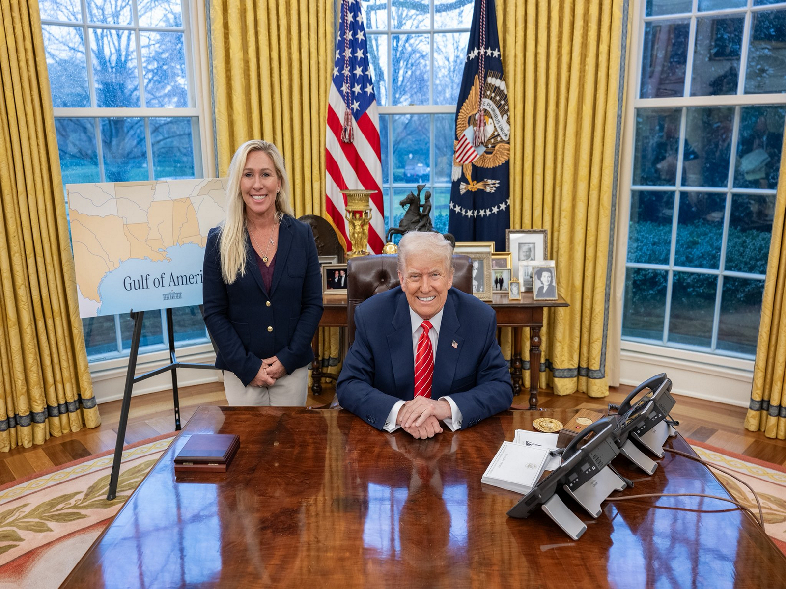 Republican Congresswoman Marjorie Taylor Greene with US President Donald Trump (Photo/X@RepMTG)