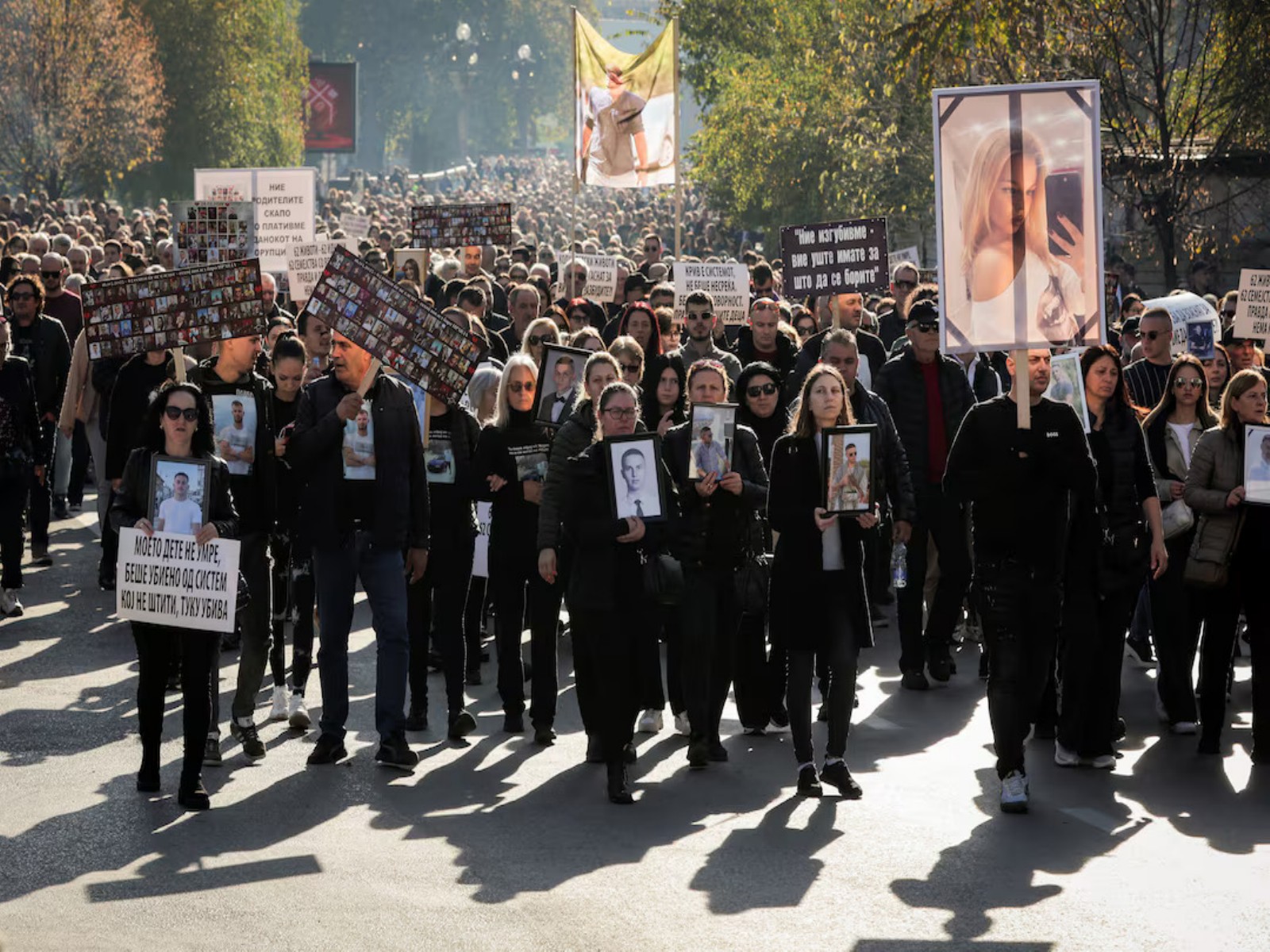 Families of victims of the Pulse nightclub fire take part in the “Angels March” protest in Skopje, North Macedonia. (Photo/Reuters)