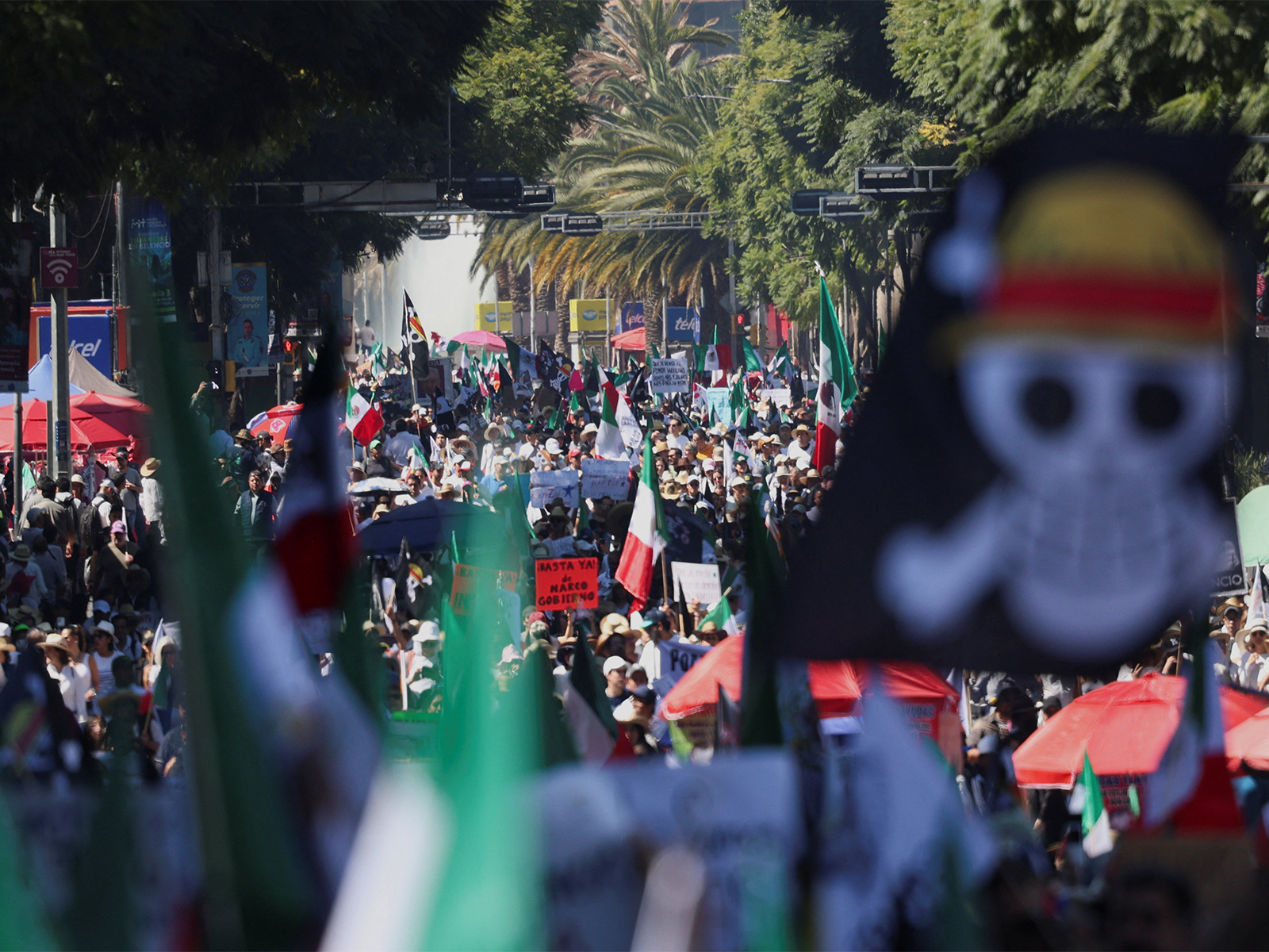 A One Piece flag waves during a protest against insecurity and corruption in the country, in Mexico City (Photo/Reuters)