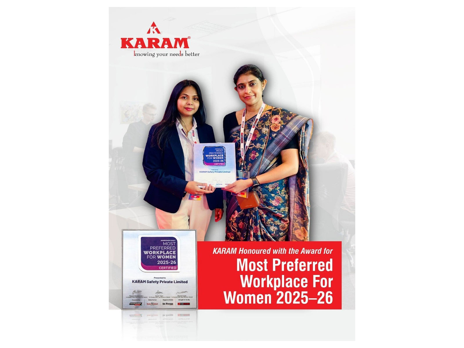 KARAM Safety is felicitated with the ‘Most Preferred Workplaces for Women 2025–26’ honour for its commitment to creating progressive workplaces for women