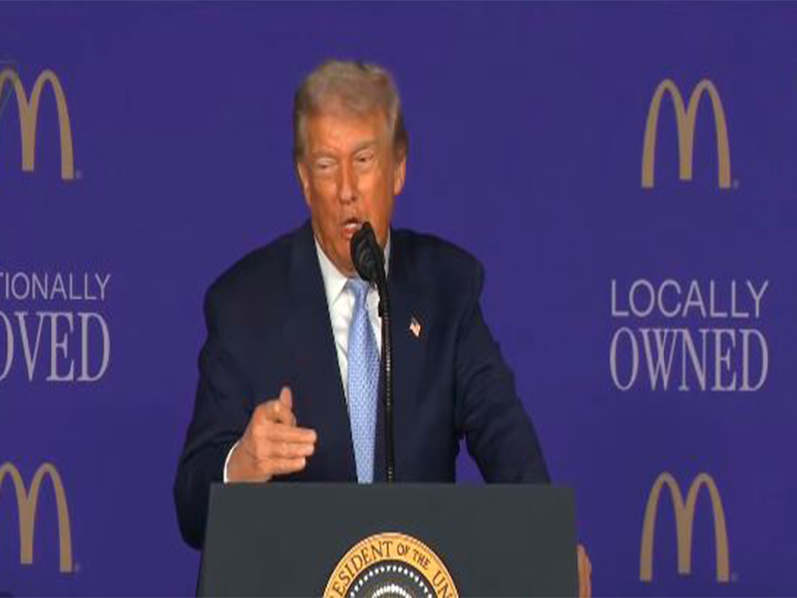 US President Donald Trump addresses McDonald’s franchise owners and suppliers in Washington. (Image Source: The White House/YouTube)