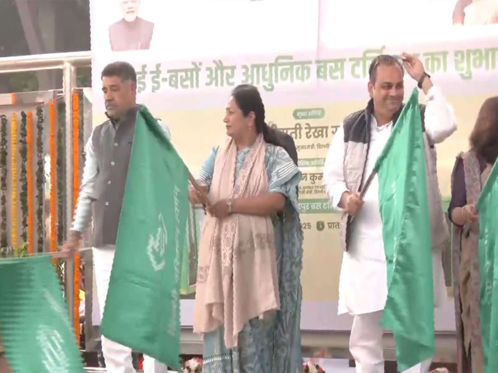 Delhi CM Rekha Gupta flags off 40 new electric buses at Azadpur (Photo/ANI)