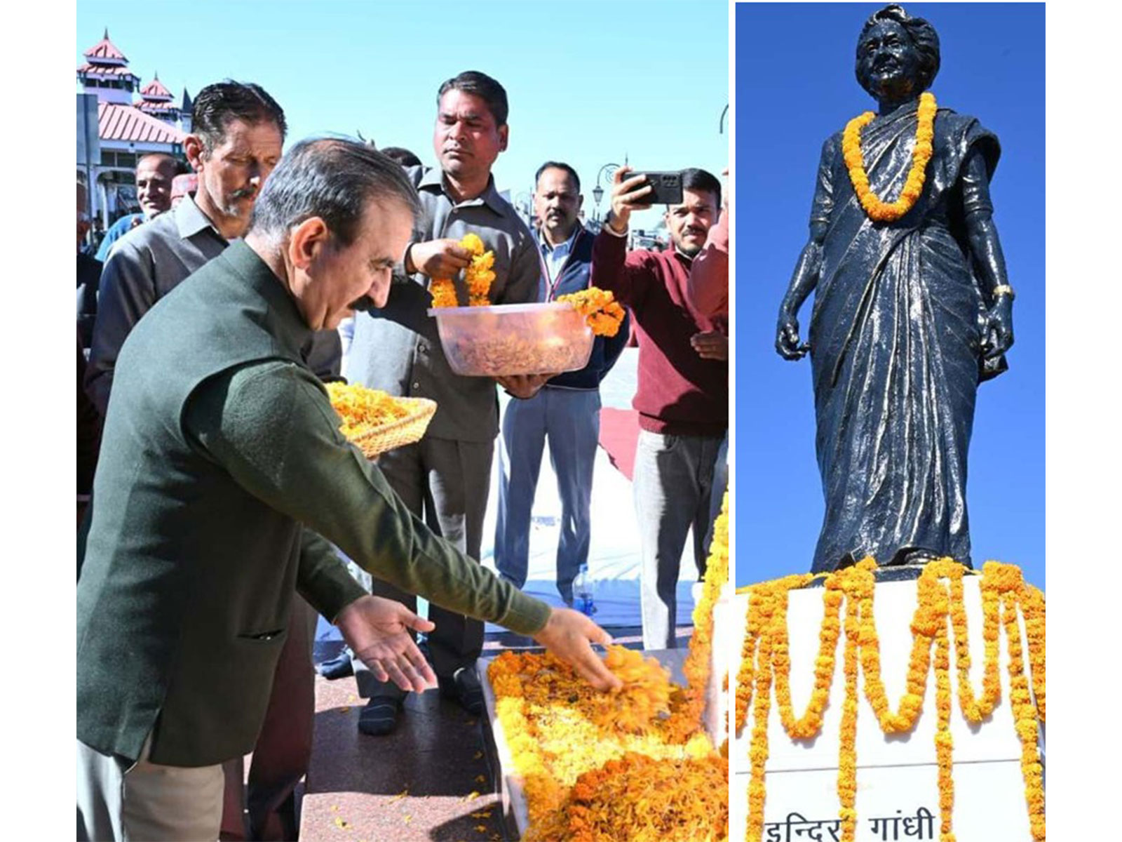 Himachal CM Sukhvinder Singh Sukhu pay tribute to Indira Gandhi on her birth anniversary (Photo/ANI)