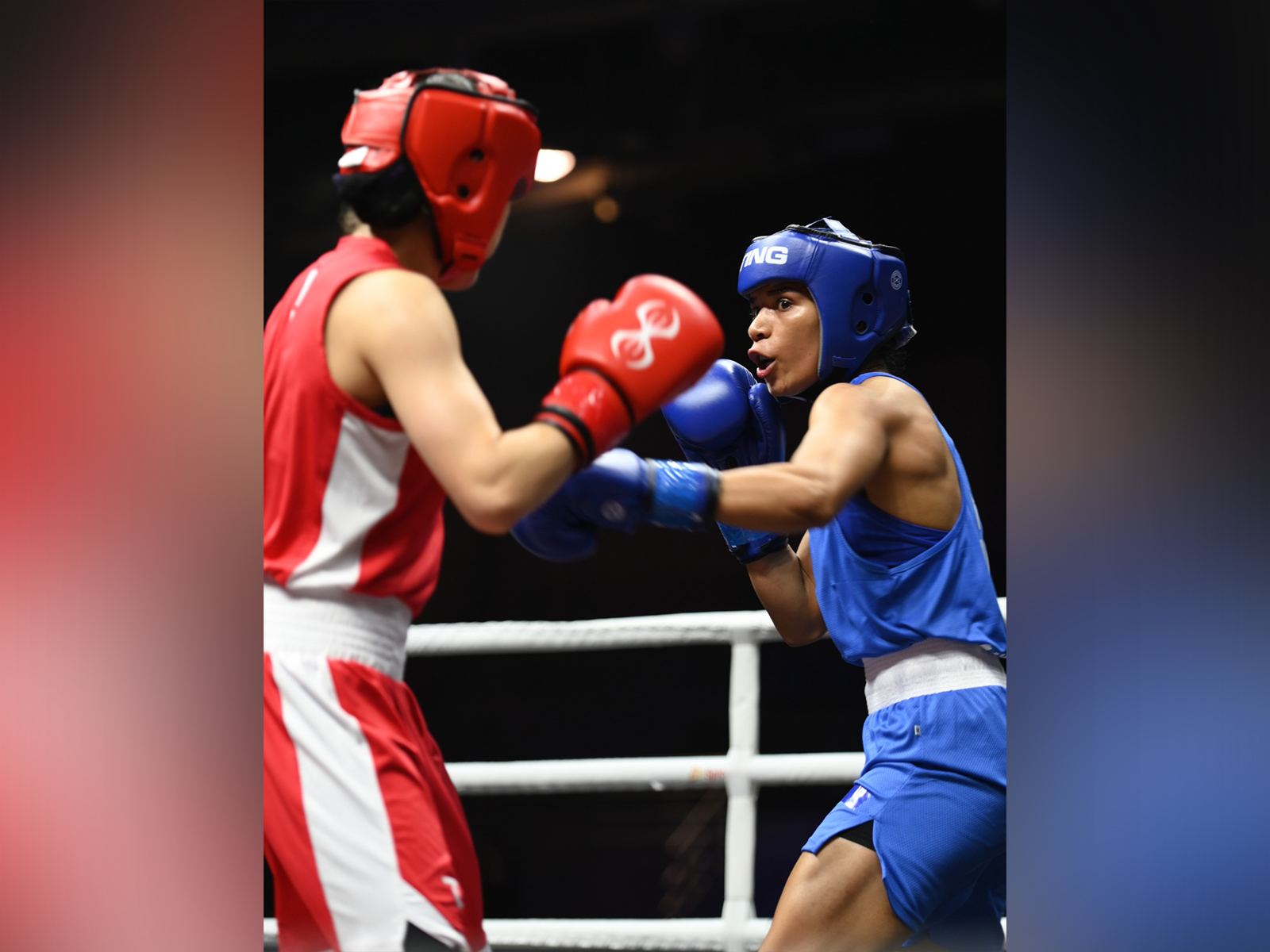 Nikhat Zareen (in blue) in action. (Photo: BFI)