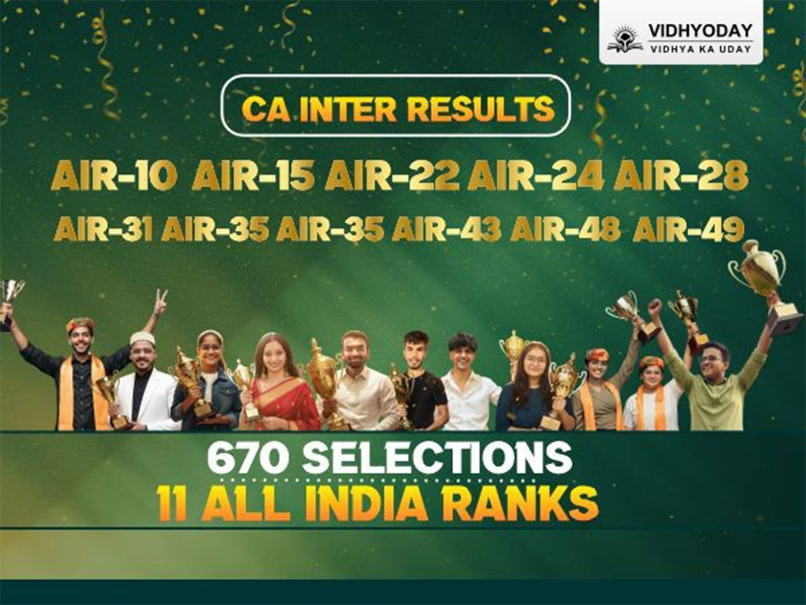 670 Selections | 11 All India Ranks | Central India’s Record-Breaking CA Results