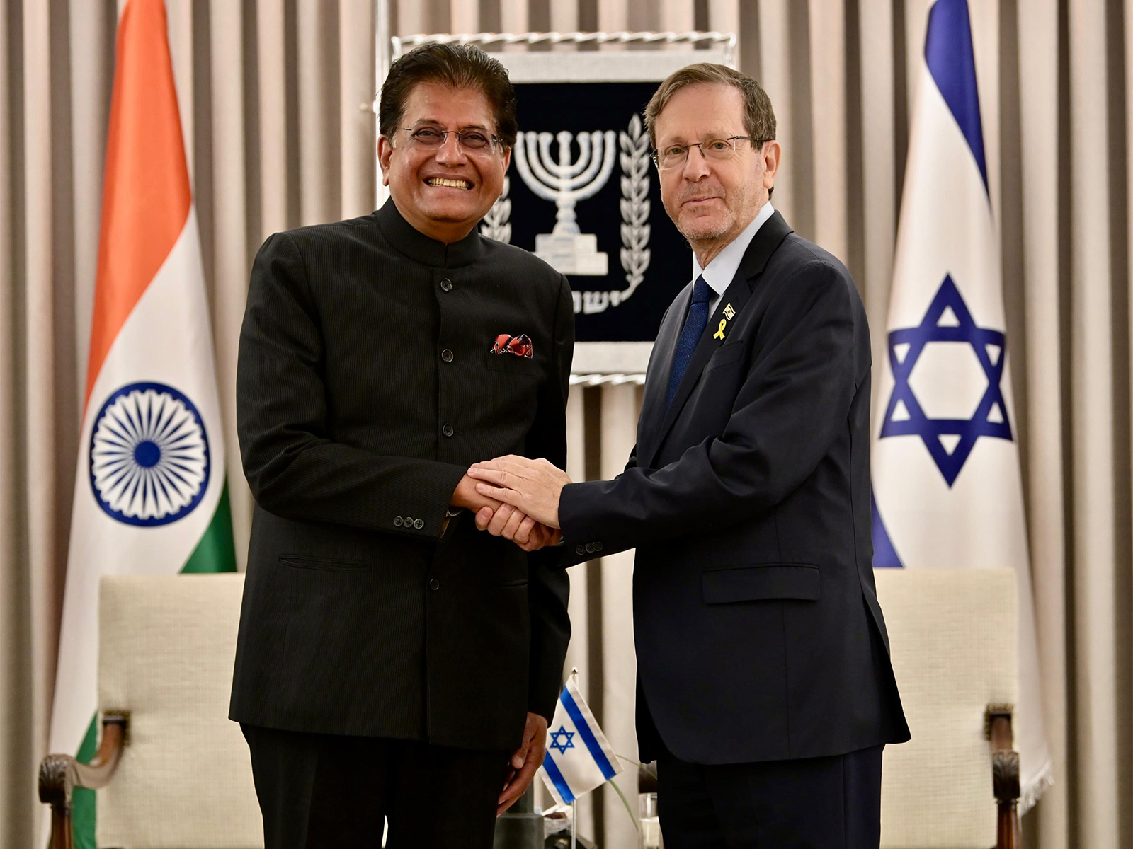 Union Minister Piyush Goyal with Israel's President Isaac Herzog. (Photo/X@PiyushGoyal)
