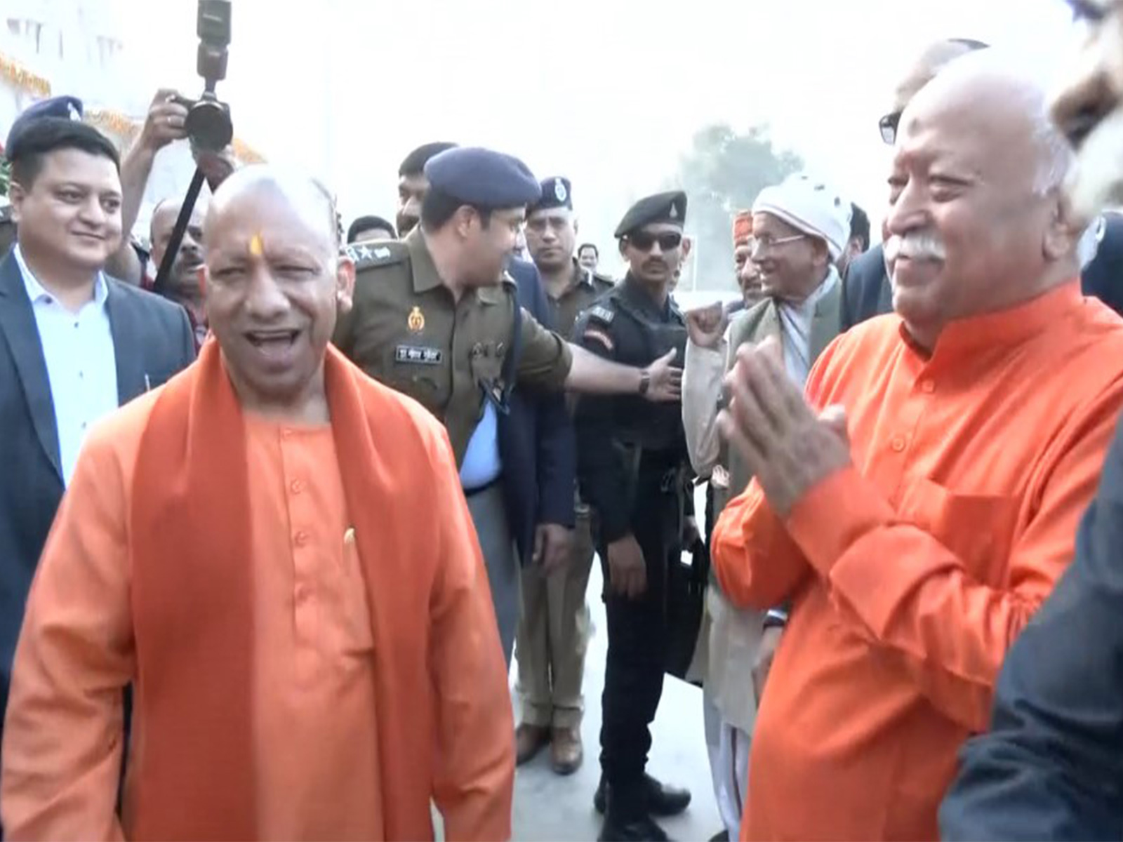 Uttar Pradesh Chief Minister Yogi Adityanath and RSS chief Mohan Bhagwat (Photo/ANI)