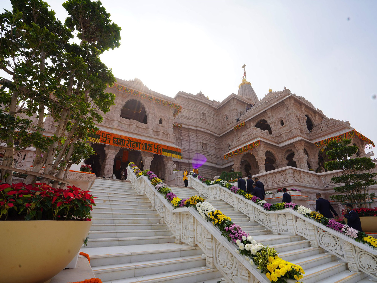 Shri Ram Janmabhoomi Mandir decked up for grand Dwajarohan Ceremony. (Photo/ANI)