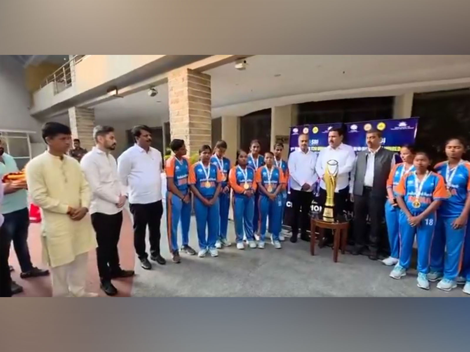 BY Vijayendra and India Blind women's cricket team. (Photo: ANI)