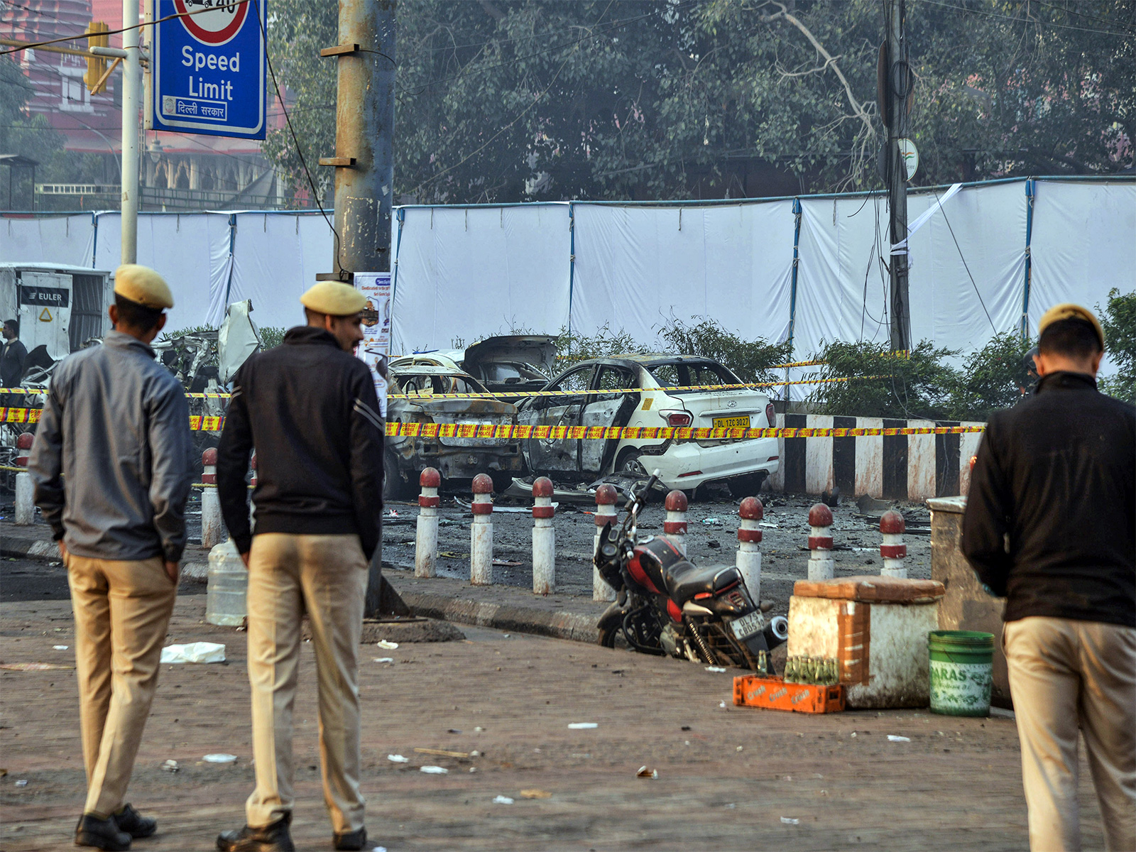 Police personnel at the site of Delhi blast (Photo/ANI)