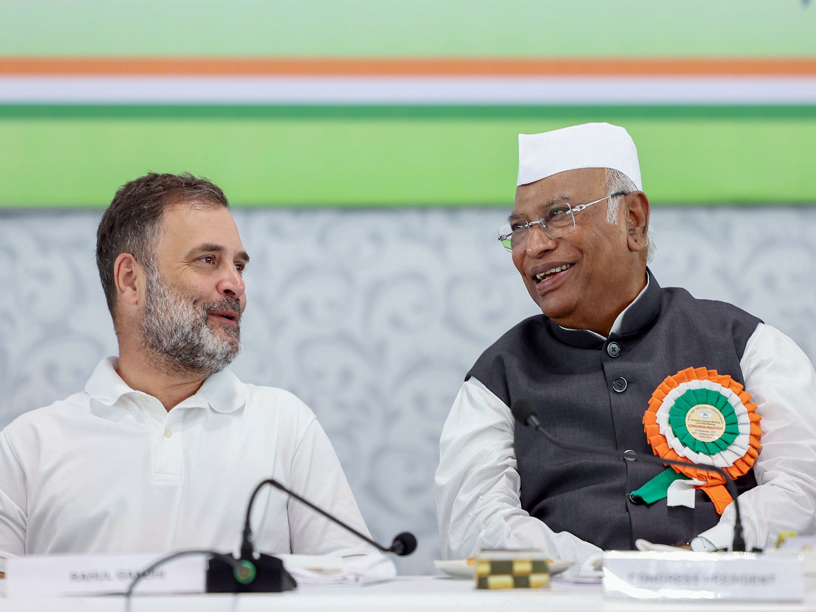 Congress MP Rahul Gandhi with Congress President Mallikarjun Kharge (Photo/ANI)