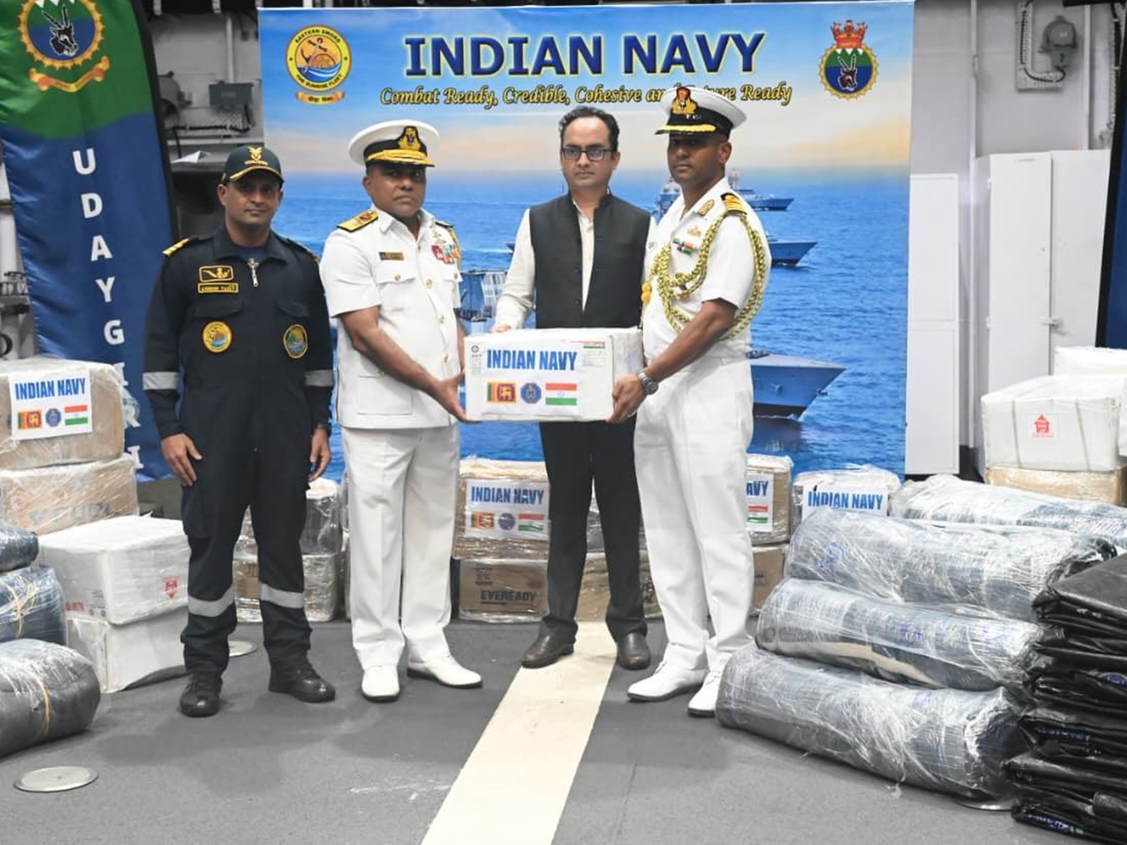 INS Vikrant, INS Udaygiri hand over relief material to Sri Lanka amidst cyclone Ditwah (Photo/X@DrSJaishankar)