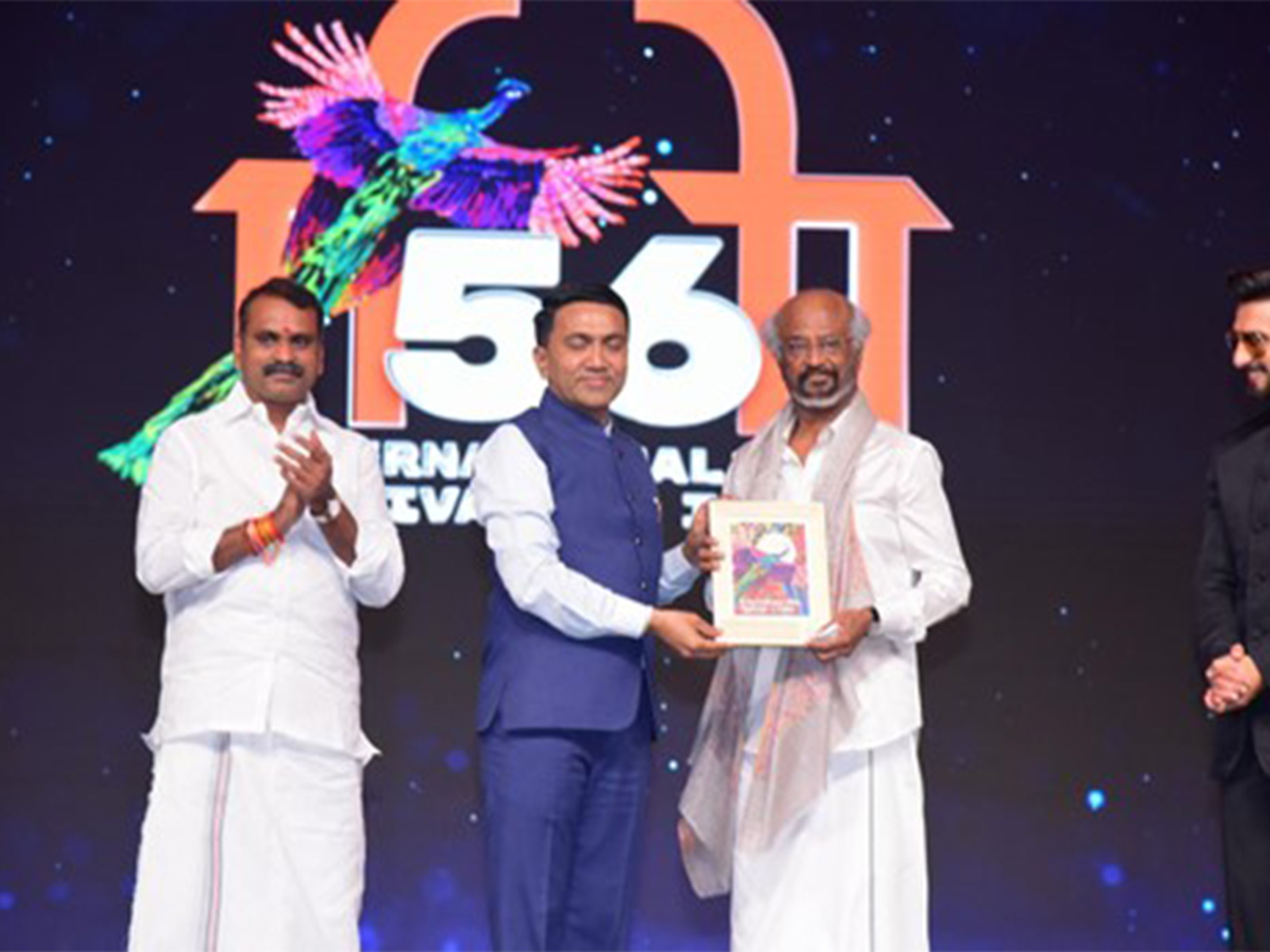 Rajinikanth and Ranveer Singh at IFFI 2025 (Image source: PIB)