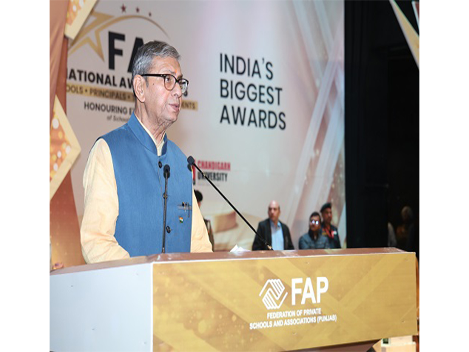 Haryana Governor, Prof Ashim Kumar Ghosh, addressing the awardees during the inauguration of 2-Day FAP National Awards 2025 Ogranised by Chandigarh University