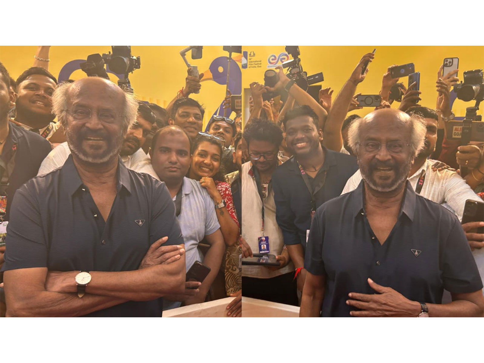 Rajinikanth poses with paparazzi (Photo/IFFI team)