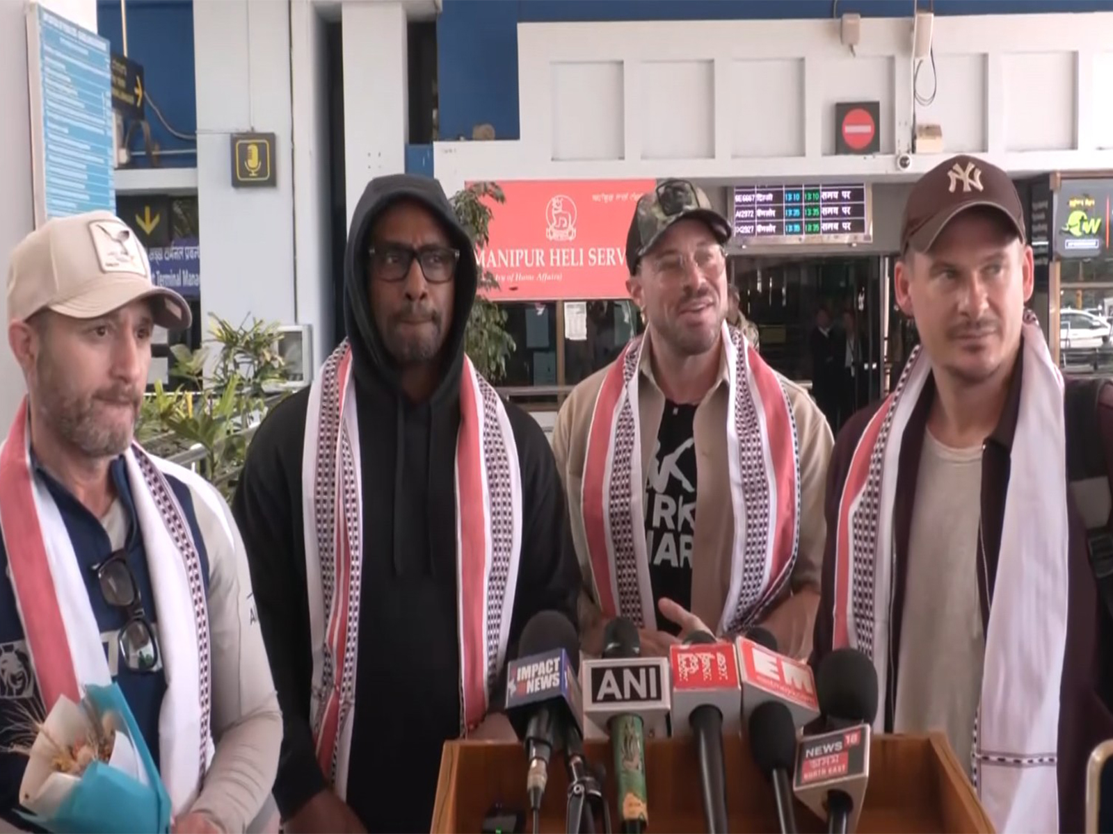 UK pop band Blue arrives at Manipur airport (Photo/ANI)