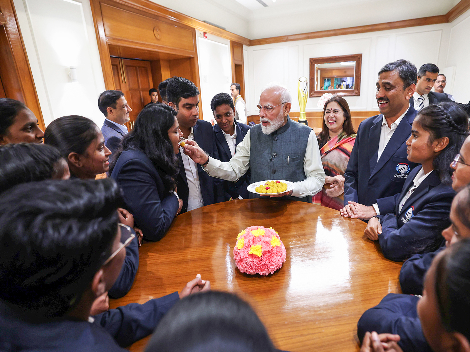 Narendra Modi with Women’s Blind Cricket Team. (Photo: ANI)