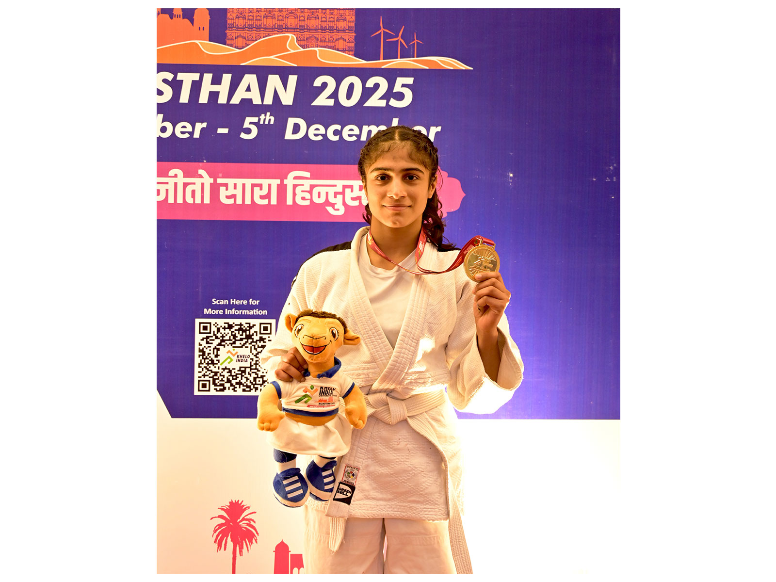 Judoka Jaanvi Yadav after winning gold medal in Khelo India University Games 2025 (Image: SAI media)