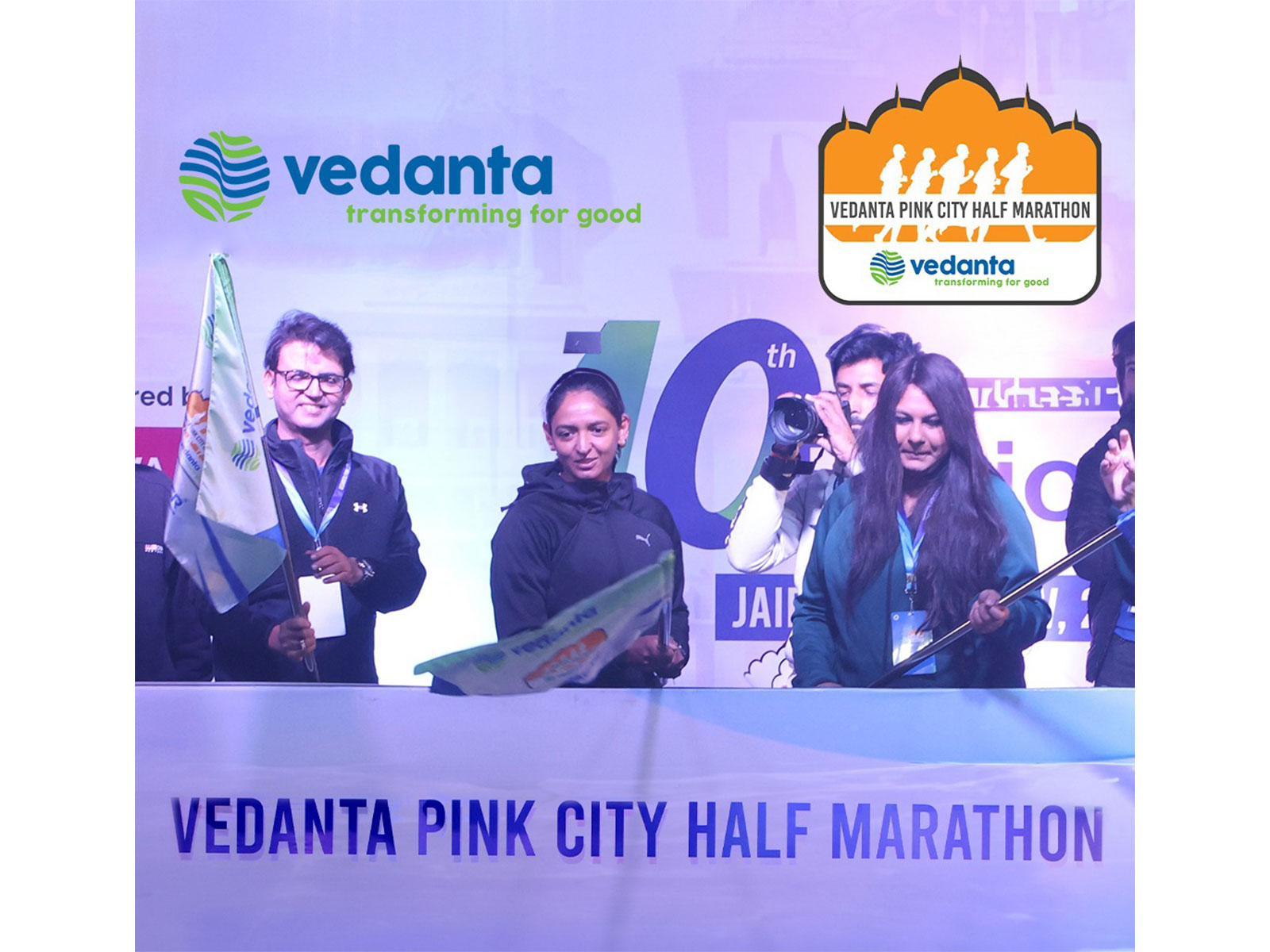 Harmanpreet Kaur flagging off the marathon. (Photo: Vedanta)