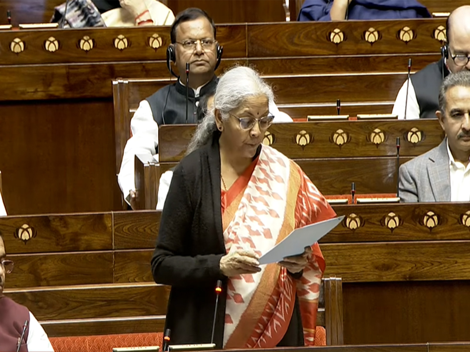 Finance Minister Nirmala Sitharaman in Rajya Sabha (Image: Sansad TV)