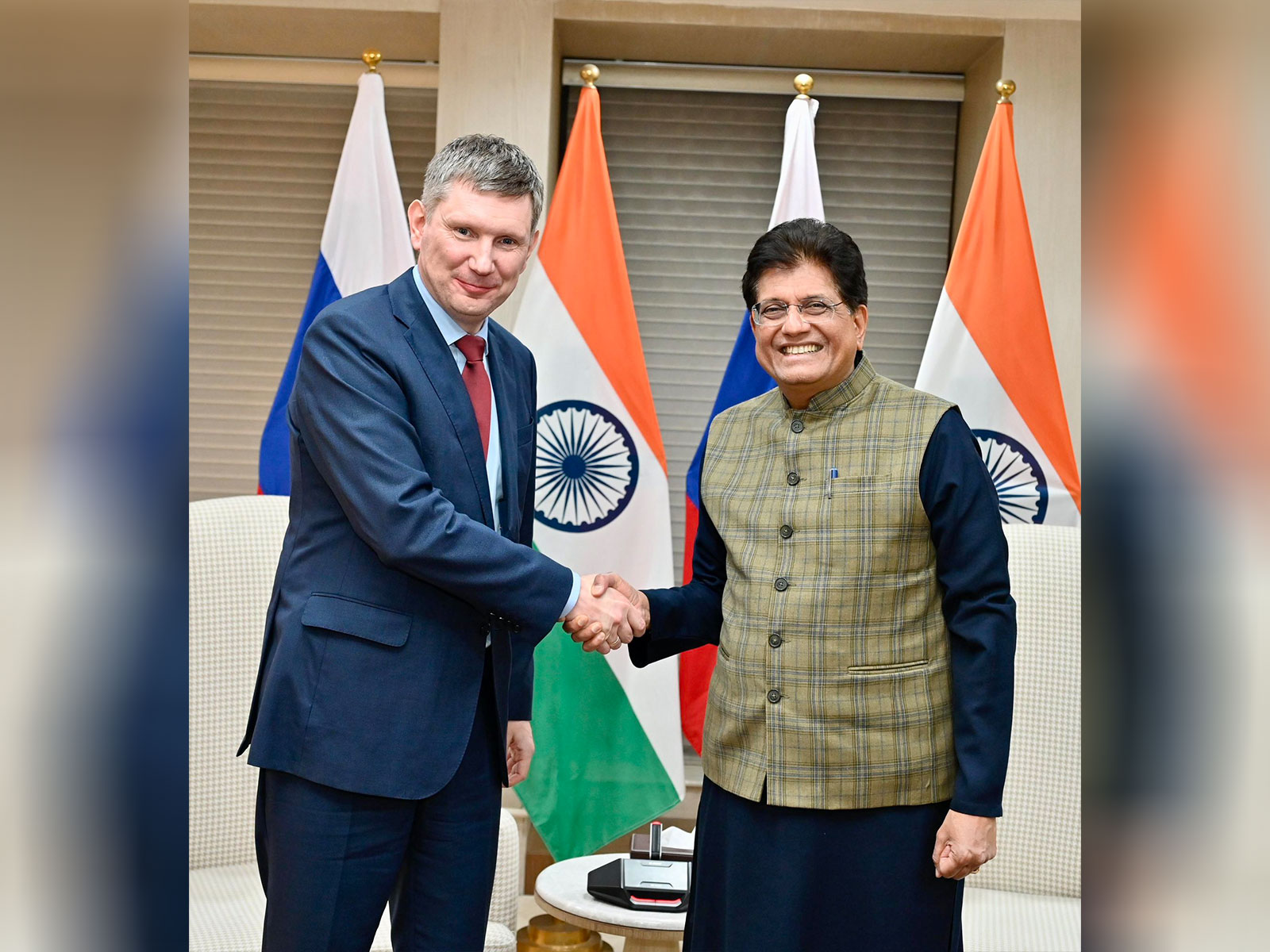 Union Commerce Minister Piyush Goyal with Russian Economic Development Minister Maxim Reshetnikov (Photo/X@PiyushGoyal)