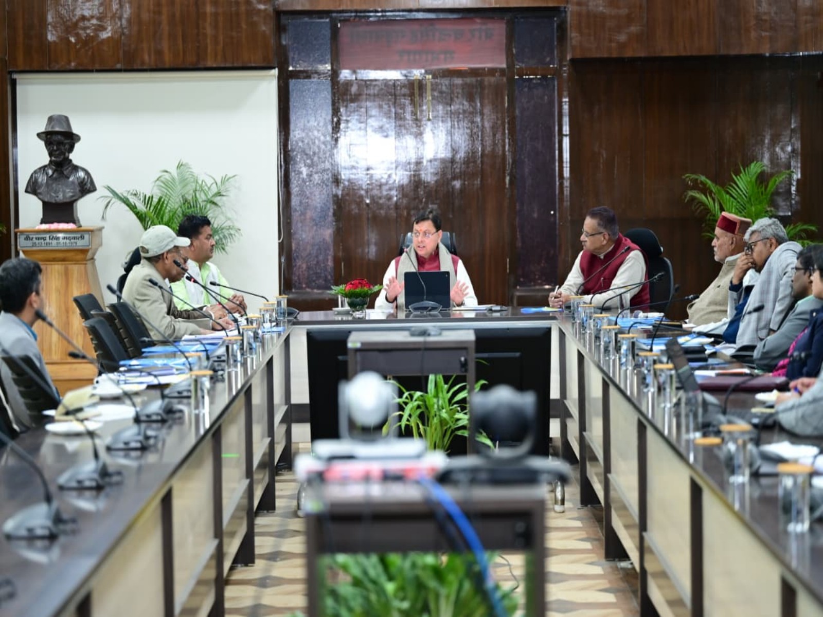 Uttarakhand CM Dhami addressing Herbal Advisory Committee meeting (Photo/ANI)