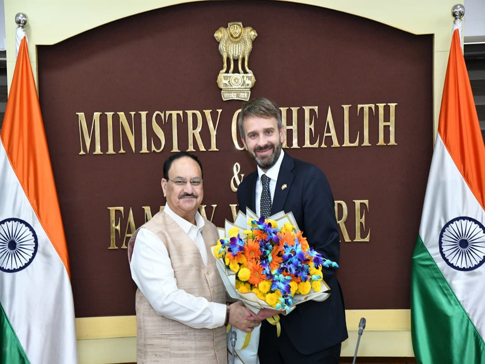 Union Minister JP Nadda with Jan Christian Vestre, Health Minister of Norway (Photo/ X@JPNadda)