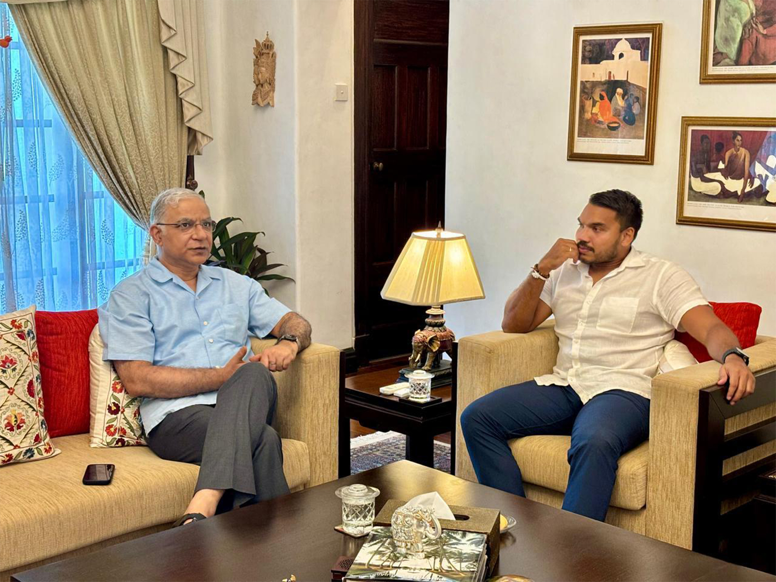 Sri Lankan MP Namal Rajapaksa with Indian High Commissioner Santosh Jha (Photo:X/@IndiainSL)